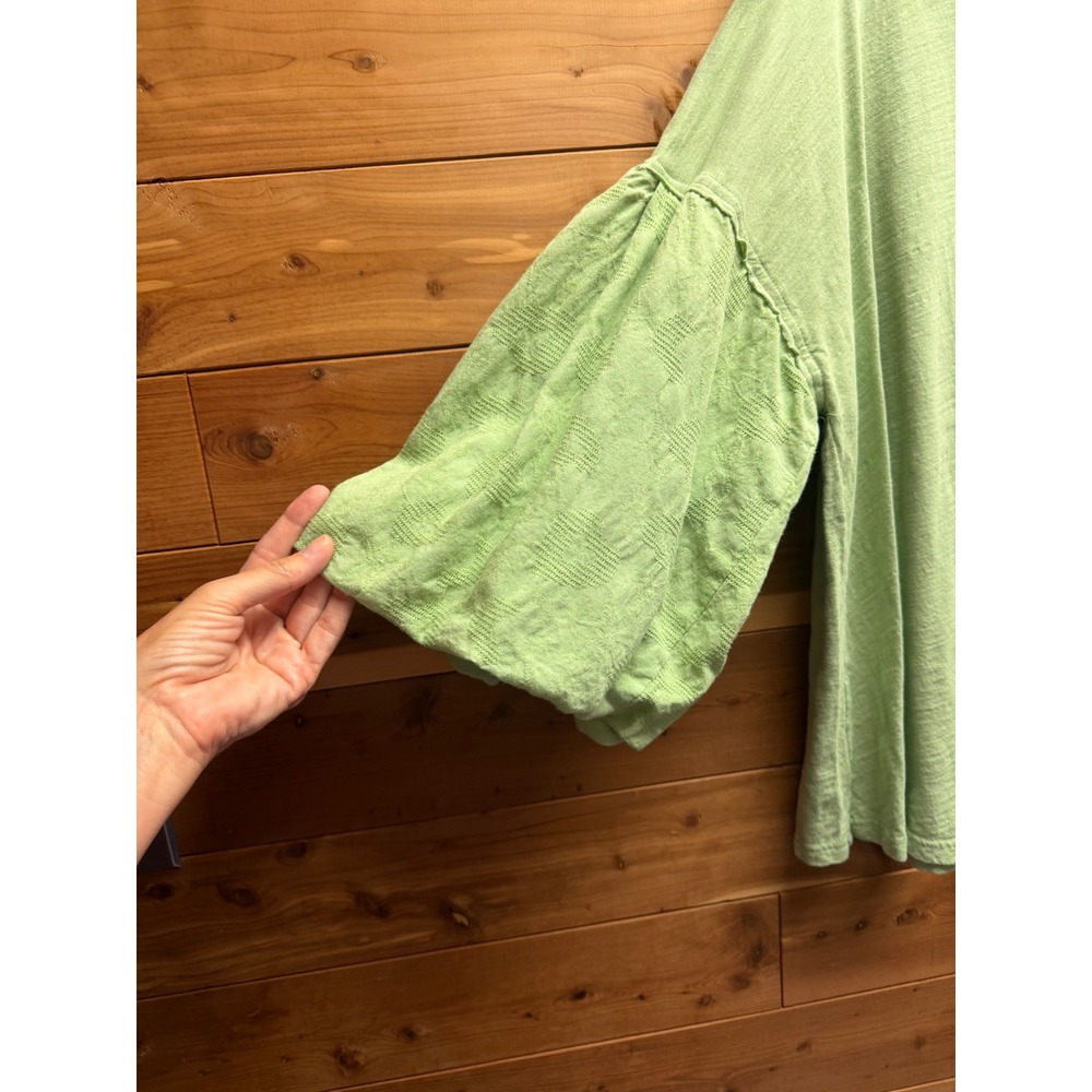 Easel Los Angeles Womens Medium Green Cotton Puff Sleeve Slub Knit Top - Picture 3 of 6